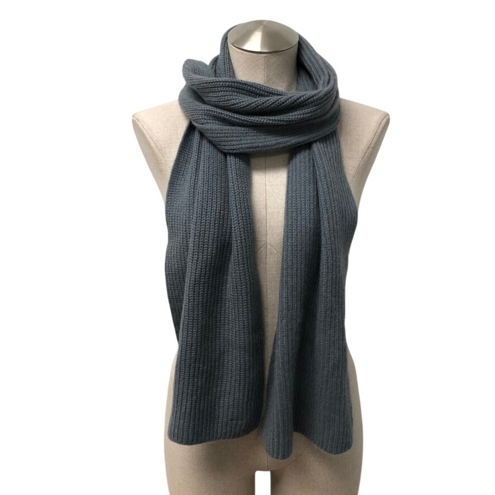 Quince Scarf Blue Gray 100% Cashmere Ribbed Knit Oversized Winter Cozy
